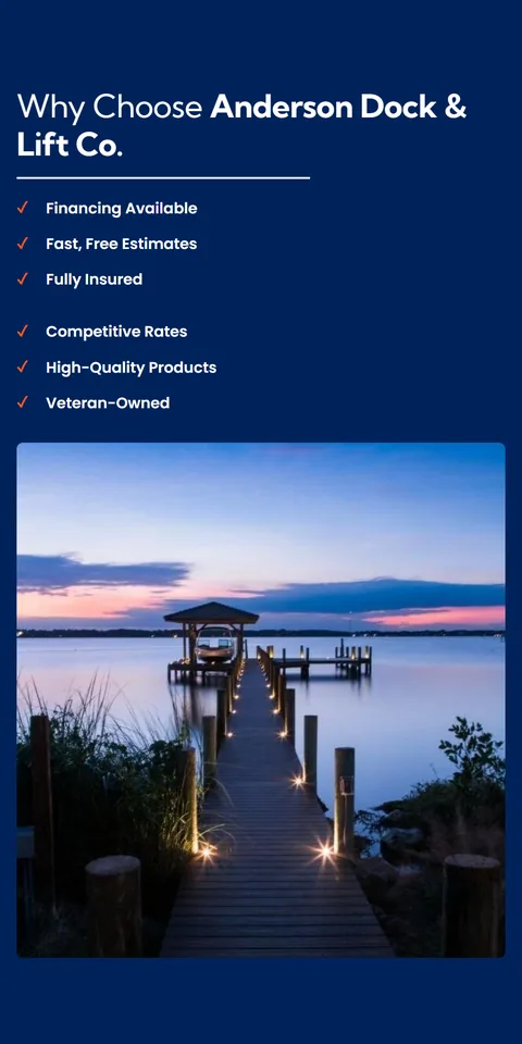 Home page of andersondockandlift.com on a phone